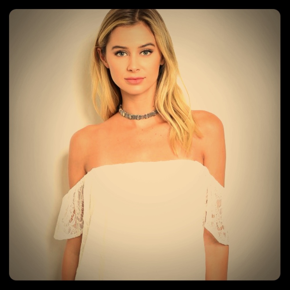 Super cute white lace off the shoulder top.